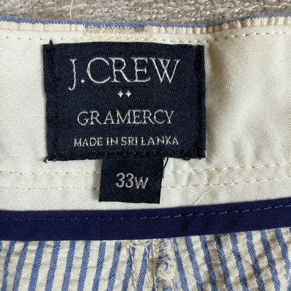 J. Crew Gramercy Shorts Mens 33/8 Blue White Whale Embroidered Seersucker